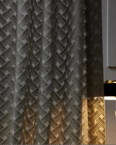 Serene Weave Sheer Curtain with jacquard texture under warm ambient light