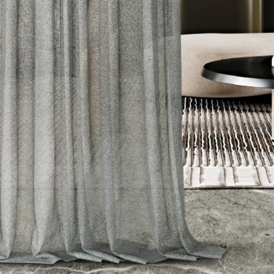 Ripple sheer curtain with wave-like texture softly draping in a modern living room.