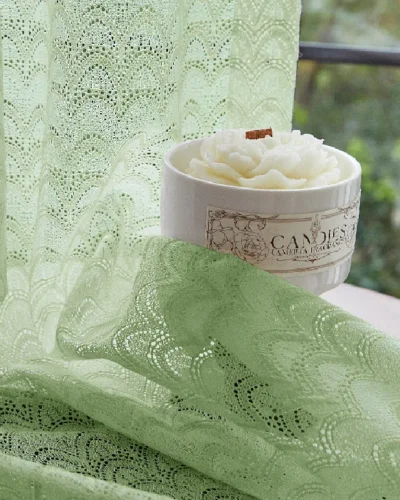 Light green jacquard sheer curtain with scale-inspired texture by Lemonhone