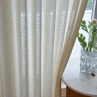 Echo Leaf curtain with layered botanical jacquard voile and soft drape