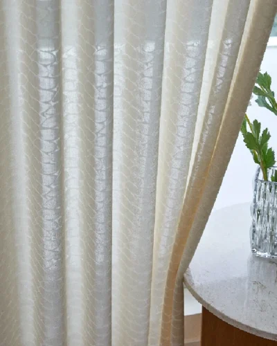 Echo Leaf curtain with layered botanical jacquard voile and soft drape