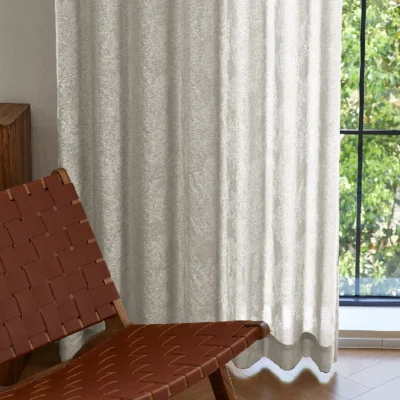 Dual veil jacquard curtain with elegant wave drape and soft daylight filtering