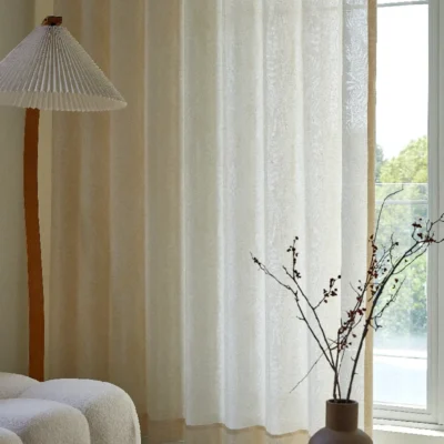 Botanic Veil Curtain with leaf-inspired jacquard design in soft sheer layers