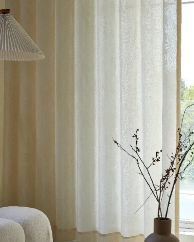 Botanic Veil Curtain with leaf-inspired jacquard design in soft sheer layers