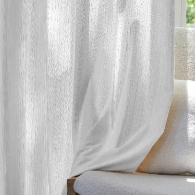 Cloud Veil Curtain – Soft Chenille Texture Draped by Sofa