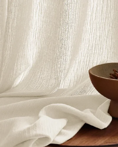 Chenille sheer curtain panel with soft drape and natural texture