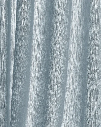 Blue-gray chenille sheer curtain with textured weave and soft natural light