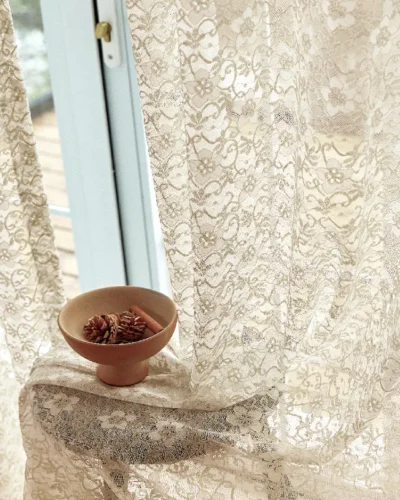 Scales Whisper Curtain – Close-Up of Jacquard Fabric with Natural Light