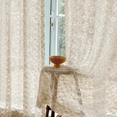 sheer floral lace curtain – vintage lace curtain by Lemonhone