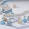Elysee Tassel Fringe Trim in Sky Blue and Ivory – Elegant Lace Curtain Decoration
