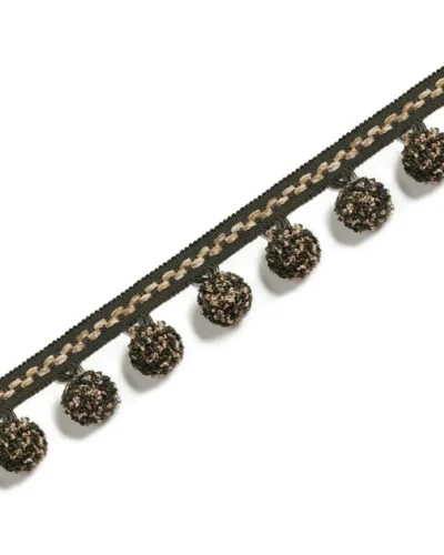 Green pom pom curtain trim – Forest Moss braided fringe