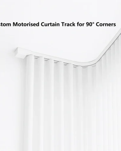 Custom motorised curtain track for 90-degree corners with wave-fold curtains by Lemonho