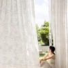 rope embroidered floral sheer curtain in ivory, light-filtering lace with airy drape