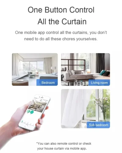 Smart silent motorised curtain track with app control – one button curtain control by Lemonho