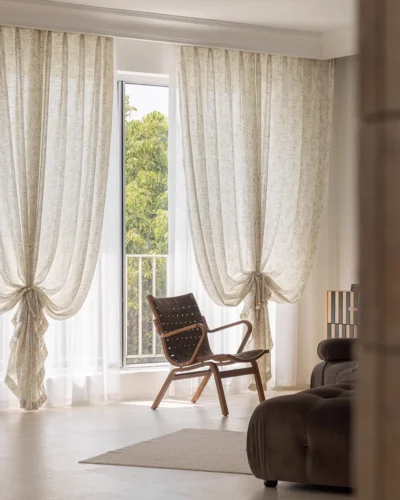Willow Whisper Curtain – delicate botanical linen look drapes in living room
