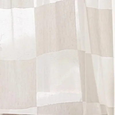 Close-up of Block Stripe Sheer Curtain in soft beige check voile