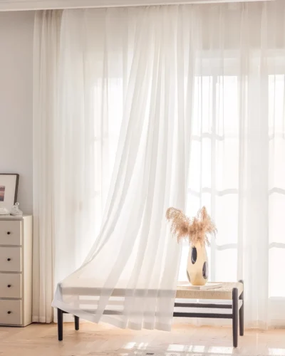 Cloudveil Sheer Curtain – whisper-soft white sheer curtain in a bright living room