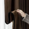 Mocha blackout curtain – soft room-darkening drapes with white sheer behind