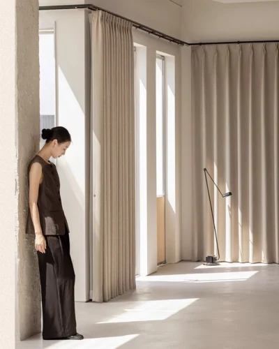 Milk Tea Cloud Curtain in minimalist living space – soft light-filtering beige drape for privacy