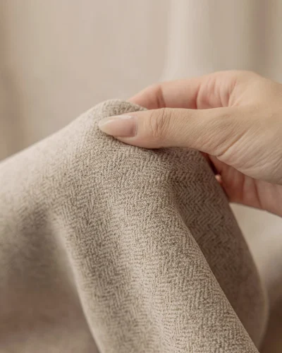 Milk Tea Cloud Curtain fabric close-up – soft light-filtering texture and privacy drape