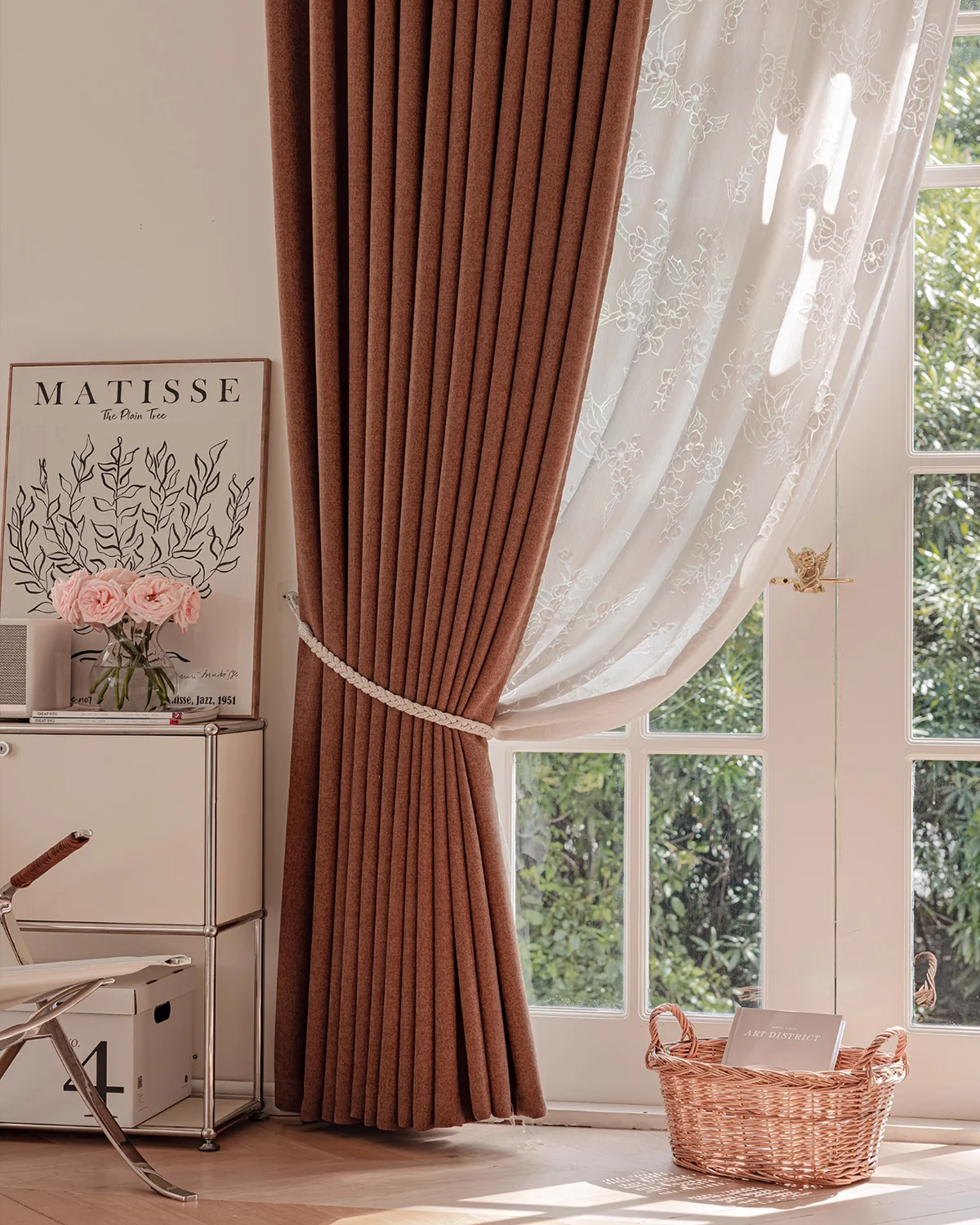 Milk Tea Cloud Curtain – milk tea beige drape with sheer curtain tieback, soft light and privacy window styling