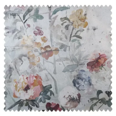 Fabric swatch for Botanical Print Curtain – pastel floral print on soft fabric, ideal for calm and minimalist interiors.