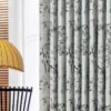 Ink bamboo curtain with vertical pleats and brushstroke bamboo pattern in soft light