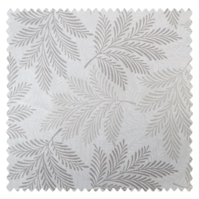 Botanic jacquard curtain fabric sample with feather-like leaf pattern in neutral tones