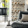 bold abstract floral curtain in living room close-up