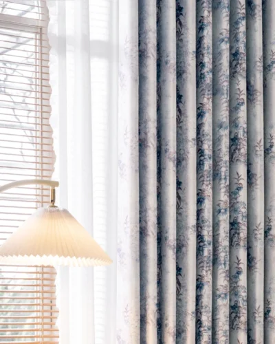 watercolor floral curtain in soft lavender and misty blue