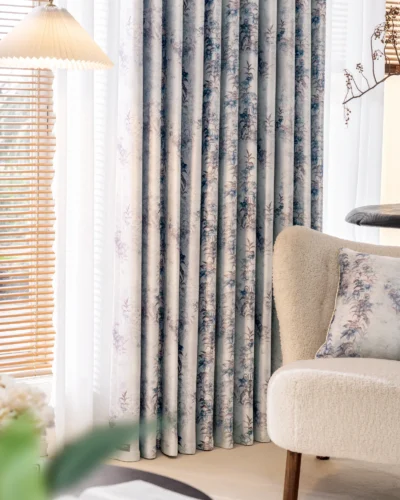 watercolor floral curtain close-up