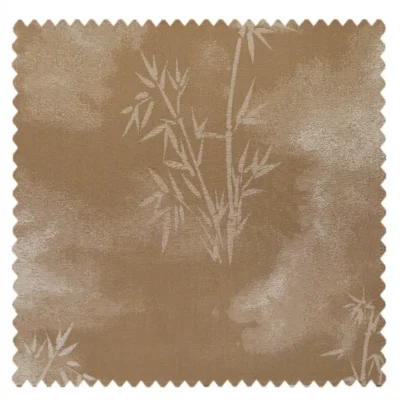 Swatch sample of Zen Bamboo Curtain in warm beige – high-density fabric with woven bamboo texture.