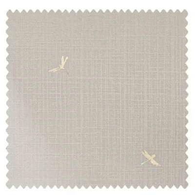Light beige high-density curtain fabric featuring subtle embroidered dragonflies.