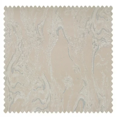 Beige jacquard curtain fabric sample with soft stone-like pattern and subtle sheen