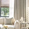 Ivory gold stone vein jacquard curtain hanging in a modern living room with soft daylight
