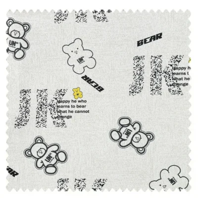 Cartoon doodle print fabric swatch – playful sketch pattern in black and yellow on white