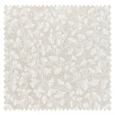 Creamy off-white curtain fabric with soft floral woven texture.