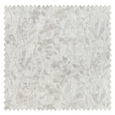 Botanical jacquard curtain fabric swatch with light textured weave and leaf pattern