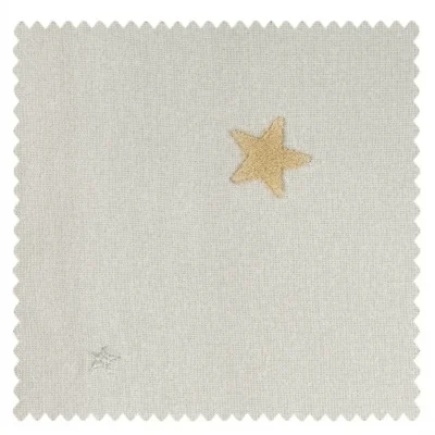Jacquard curtain fabric sample with embroidered gold star – Starry Weave Curtain material detail