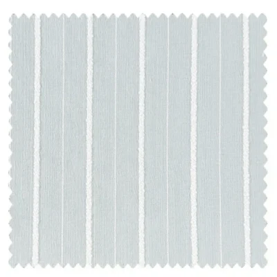 Light blue striped jacquard curtain fabric sample with vertical woven texture