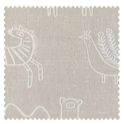 Forest animal jacquard fabric swatch with deer and bear line art – ideal for kids curtains and nature-themed interiors