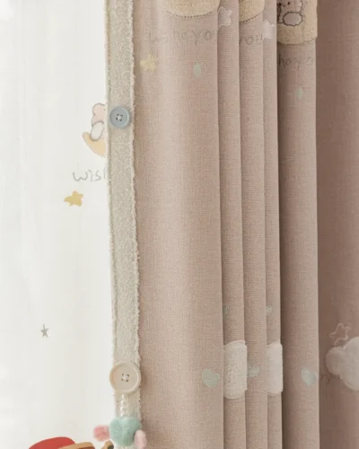 Love & Sweetheart Curtain Set – Pink Embroidered Drapes with Sheer Layer for Kids’ Room