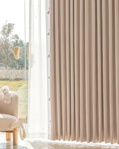 Blush Sweet Curtain – Striped Jacquard Fabric in Soft Pink