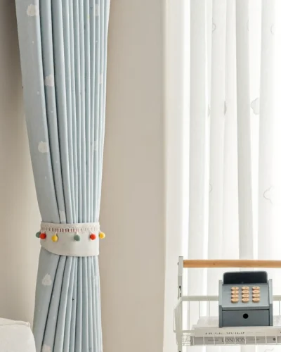 Sky Rainbow Curtain in blue – textured jacquard fabric with sheer lining