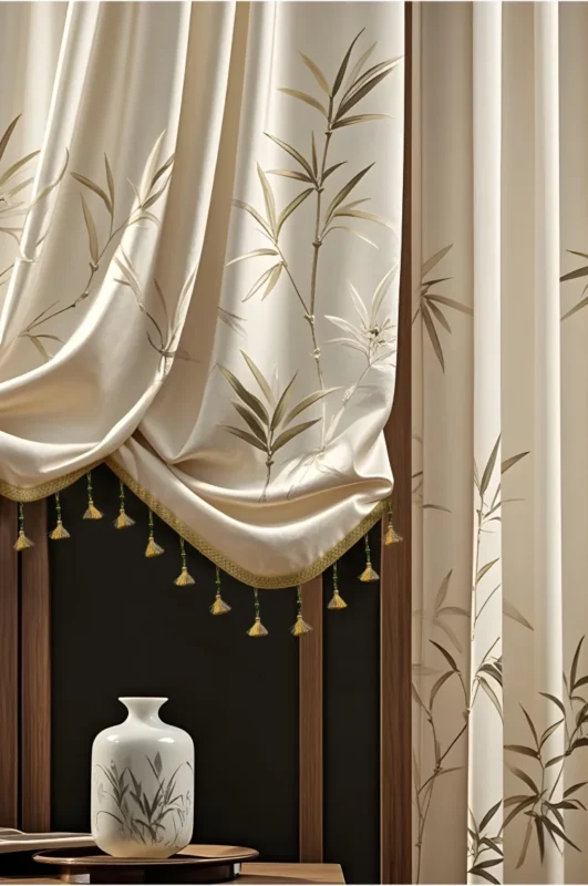Bamboo Rhythm Tassel Curtain Trim with dual-tone tassels and woven band