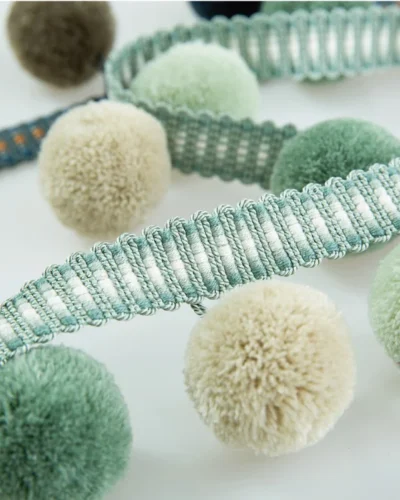 Cloud Dream Large Pom Pom Fringe in soft pastel tones – decorative trim for curtains and upholstery