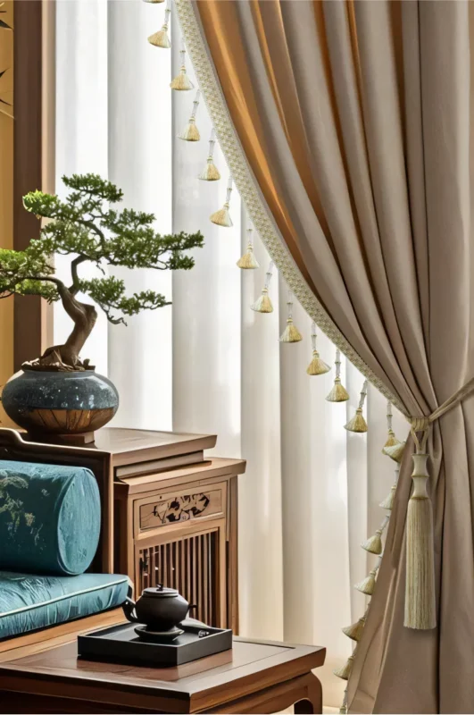 Curtain with Bamboo Rhythm Tassel Trim in natural light interior setting