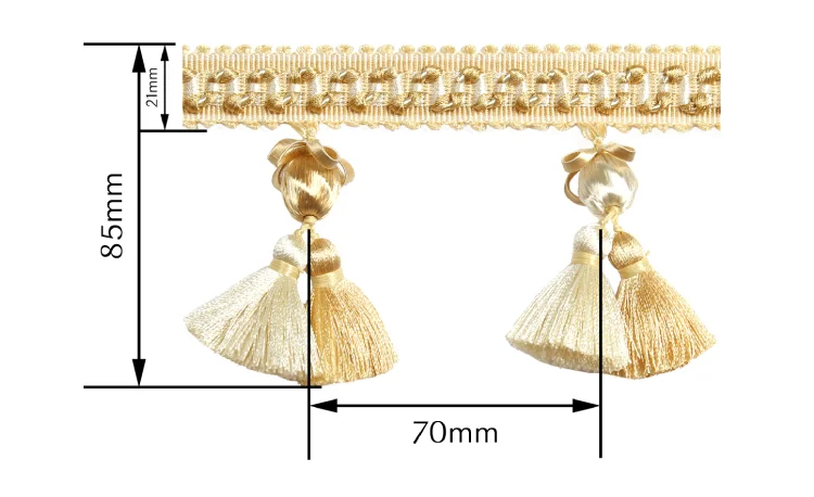 Versailles Grove Curtain Tassel Trim Size Chart – Total Height 70mm
