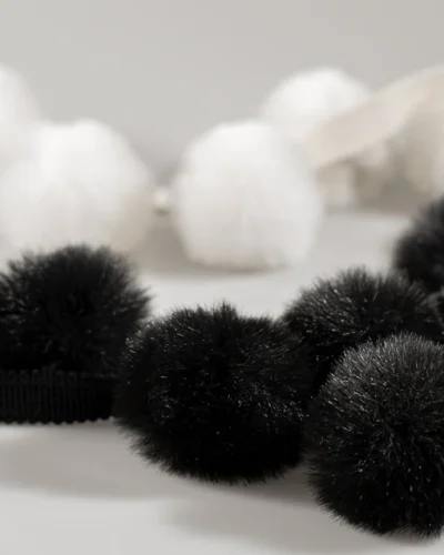 Velvet pom pom trim in black and white by Miss COCO