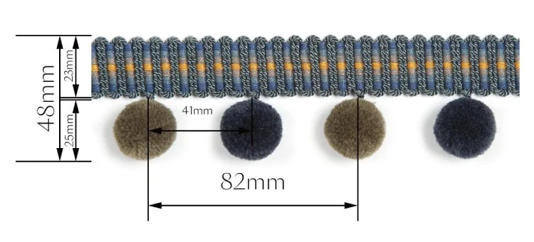 Pom Pom Trim Measurement – 82mm Width, 41mm Pom Size